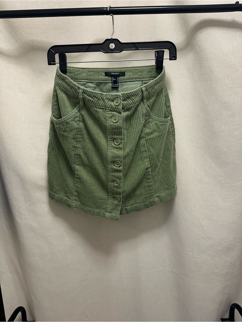 Forever 21 Sage Green Corduroy Button-Front Skirt